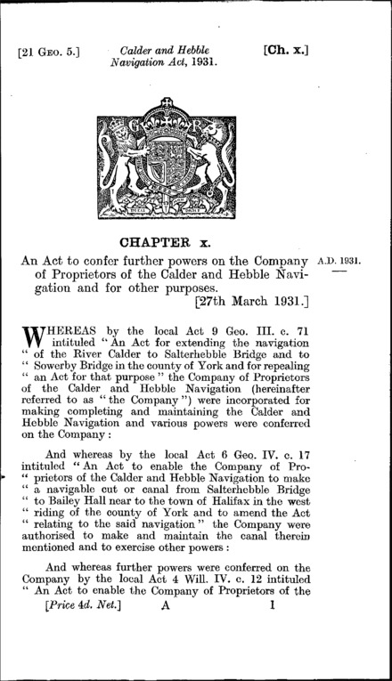 Calder and Hebble Navigation Act 1931