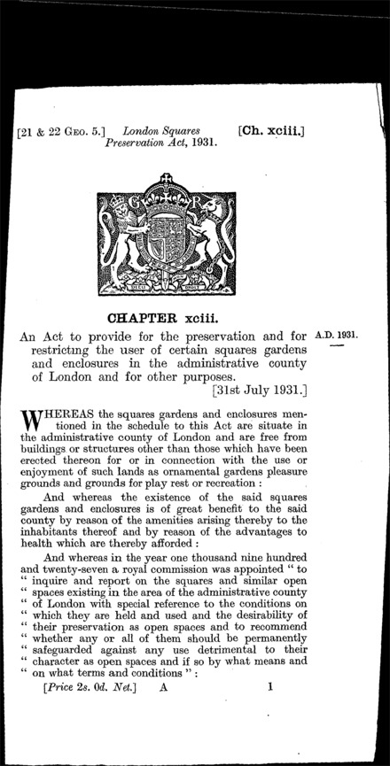 London Squares Preservation Act 1931