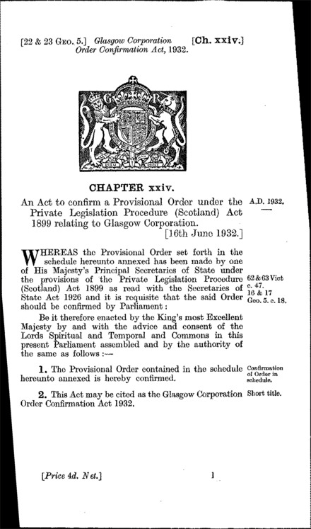 Glasgow Corporation Order Confirmation Act 1932
