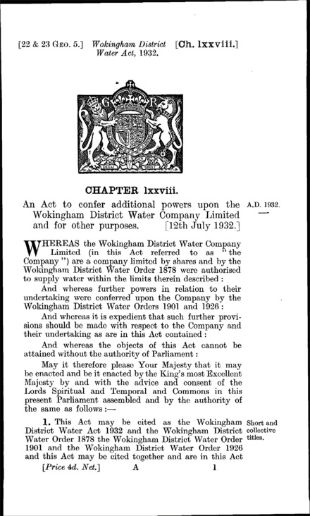 Wokingham District Water Act 1932