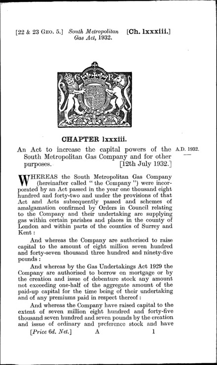 South Metropolitan Gas Act 1932