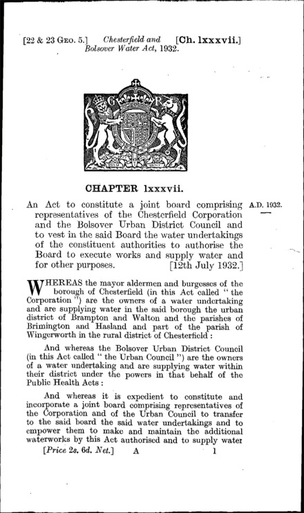 Chesterfield and Bolsover Water Act 1932