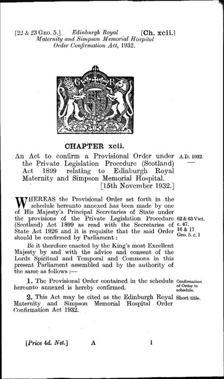 Edinburgh Royal Maternity and Simpson Memorial Order Confirmation Act 1932