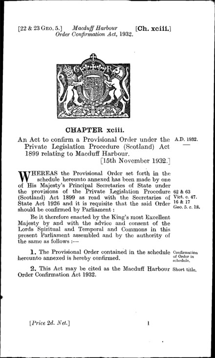 Macduff Harbour Order Confirmation Act 1932