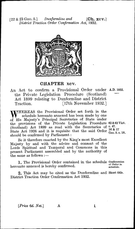 Dunfermline and District Traction Order Confirmation Act 1932
