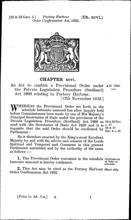 Portsoy Harbour Order Confirmation Act 1932