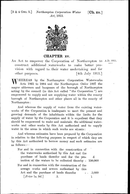 Northampton Corporation Water Act 1913