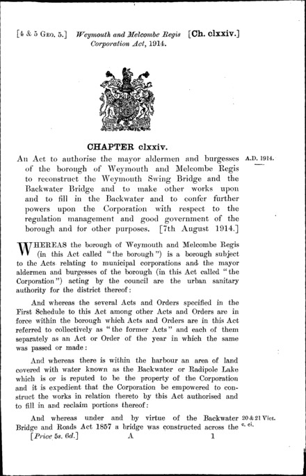 Weymouth and Melcombe Regis Corporation Act 1914