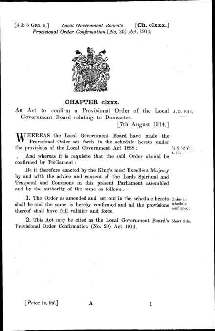 Local Government Board's Provisional Order Confirmation (No. 20) Act 1914