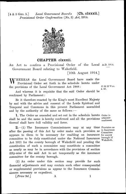 Local Government Board's Provisional Order Confirmation (No. 3) Act 1914