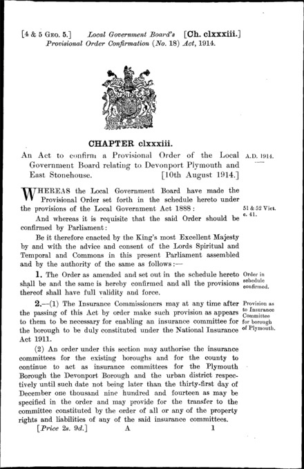 Local Government Board's Provisional Order Confirmation (No. 18) Act 1914