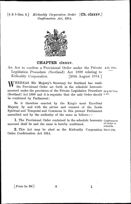 Kirkcaldy Corporation Order Confirmation Act 1914