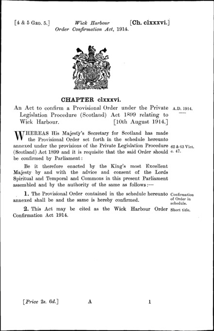 Wick Harbour Order Confirmation Act 1914