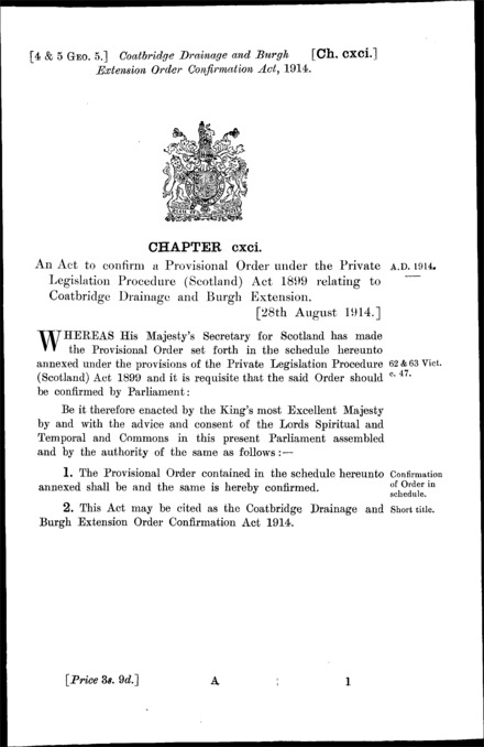 Coatbridge Drainage and Burgh Extension Order Confirmation Act 1914