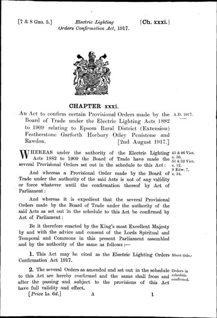 Electric Lighting Orders Confirmation Act 1917