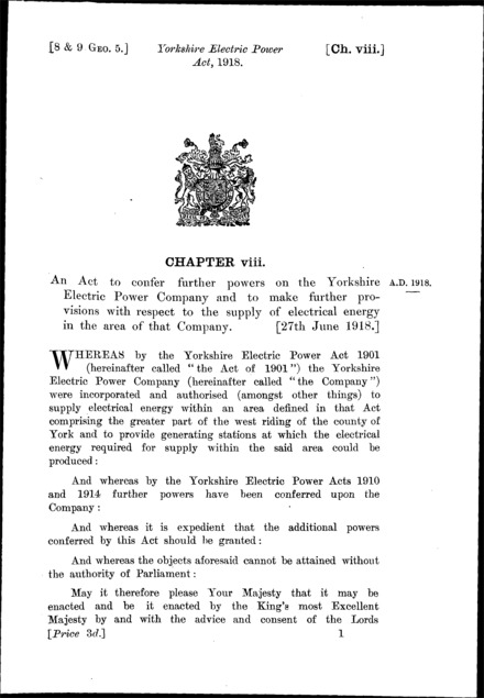 Yorkshire Electric Power Act 1918