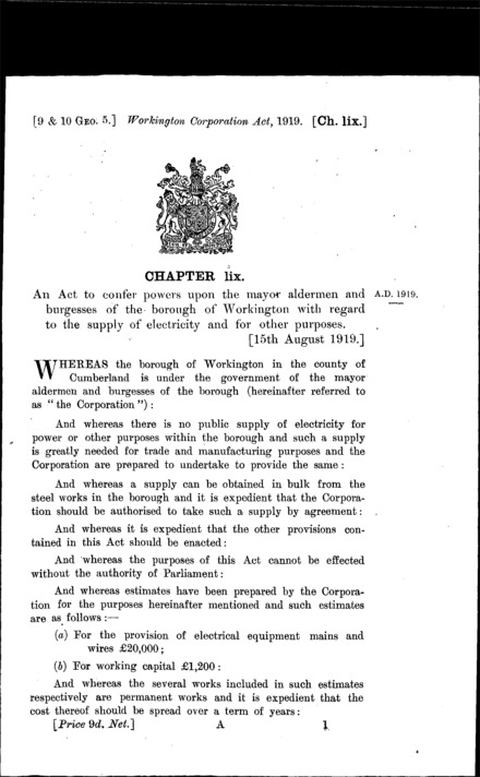 Workington Corporation Act 1919