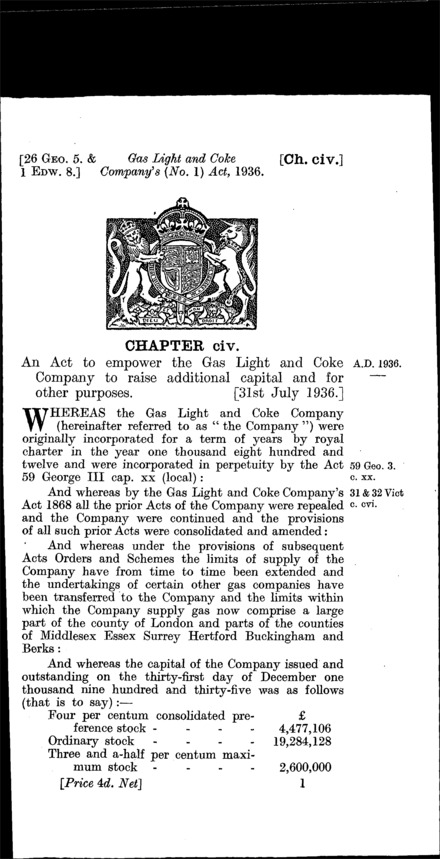 Gas Light and Coke Company's (No. 1) Act 1936