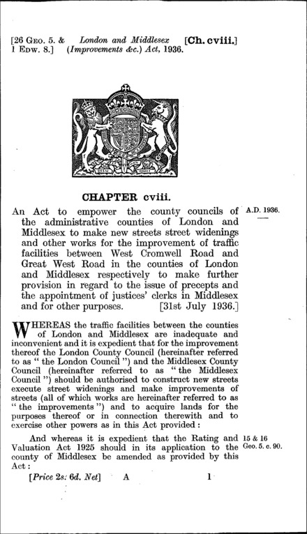 London and Middlesex (Improvements, &c.) Act 1936