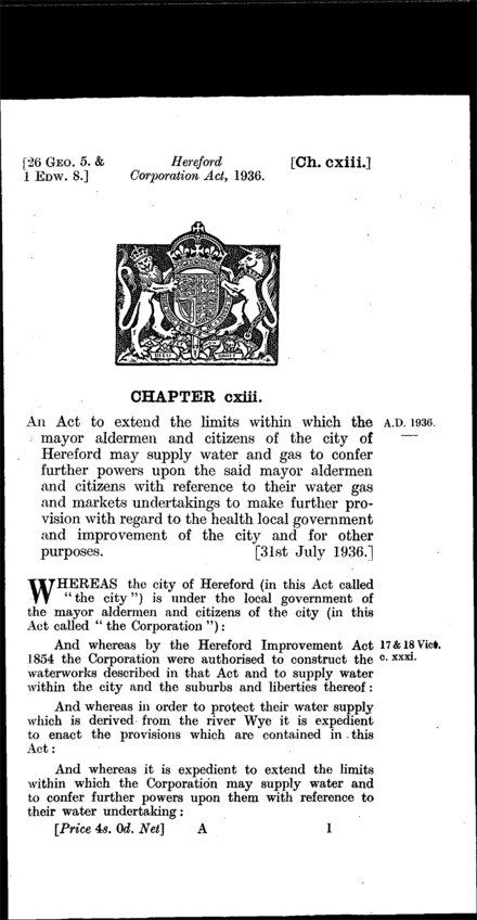 Hereford Corporation Act 1936