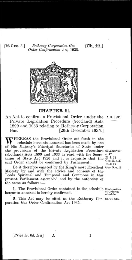 Rothesay Corporation Gas Order Confirmation Act 1935