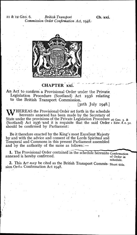 British Transport Commission Order Confirmation Act 1948
