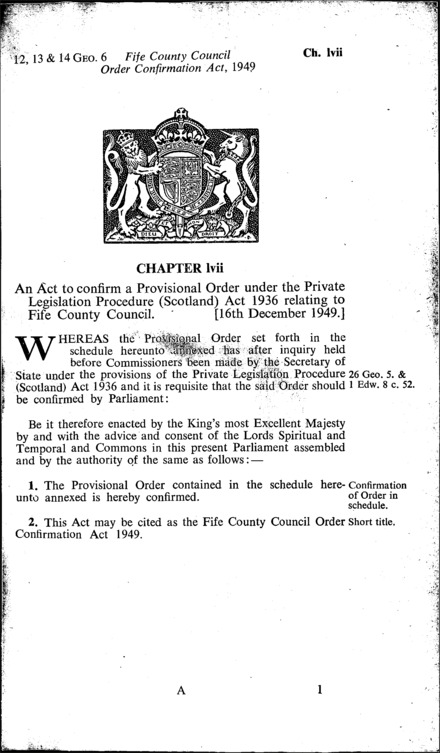 Fife County Council Order Confirmation Act 1949
