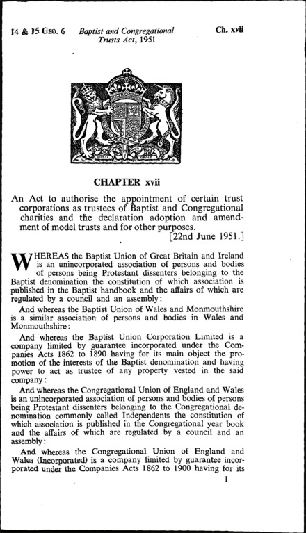 Baptist and Congregational Trusts Act 1951