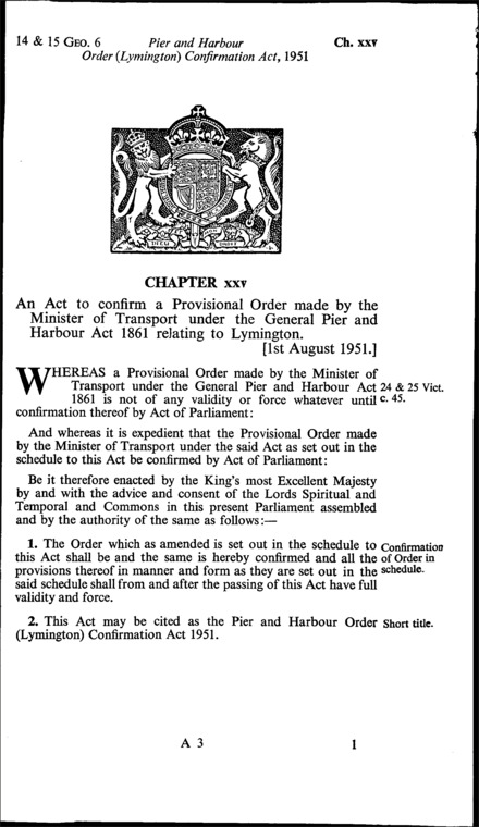 Pier and Harbour Order (Lymington) Confirmation Act 1951