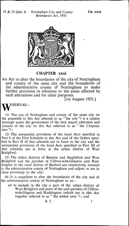 Nottingham City and County Boundaries Act 1951