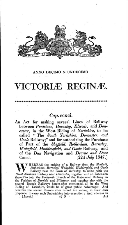 South Yorkshire, Doncaster and Goole Railway Act 1847