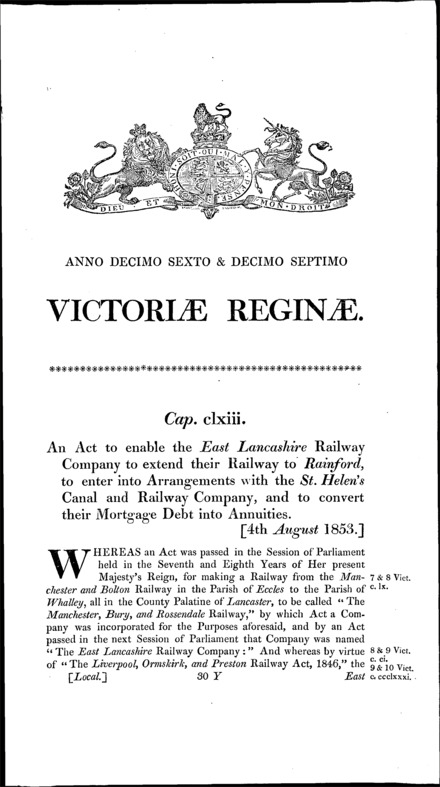 East Lancashire Railway Act 1853