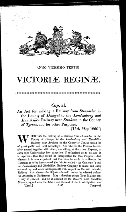 Finn Valley Railway Act 1860