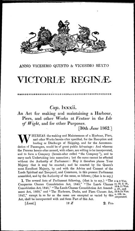 Ventnor Harbour Act 1862
