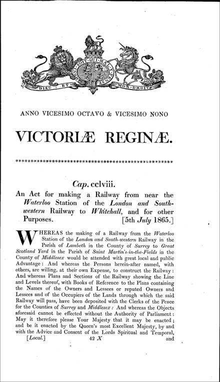 Waterloo and Whitehall Railway Act 1865
