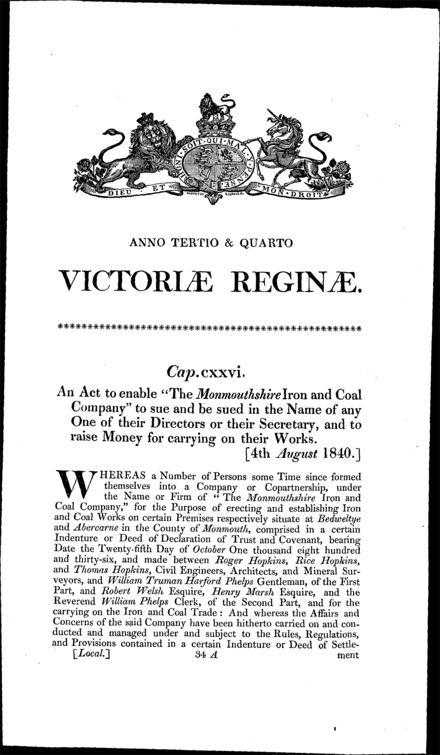 Monmouthshire Iron and Coal Company Act 1840