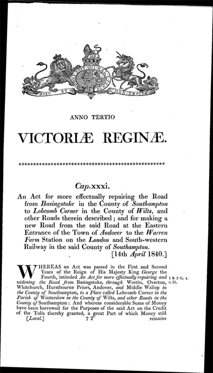 Andover and Basingstoke Road Act 1840