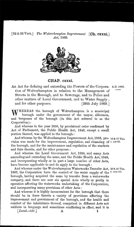 Wolverhampton Improvement Act 1869