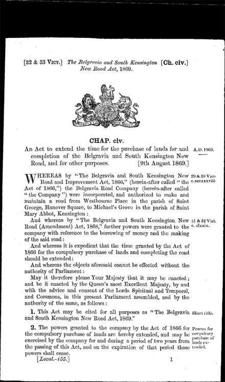 Belgravia and South Kensington New Road Act 1869