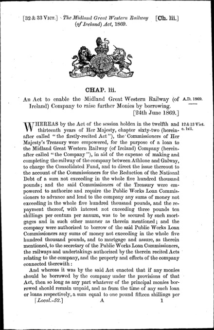 Midland Great Western Railway (of Ireland) Act 1869