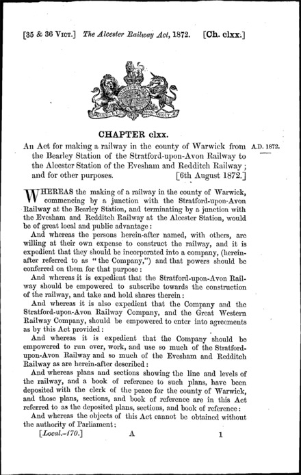 Alcester Railway Act 1872