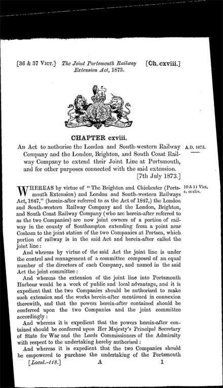 Joint Portsmouth Railway Extension Act 1873