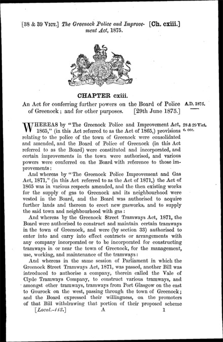 Greenock Police and Improvement Act 1875