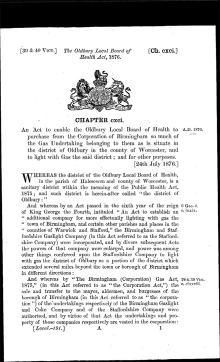 Oldbury Local Board of Health Act 1876