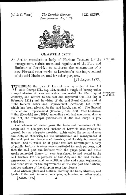 Lerwick Harbour Improvements Act 1877