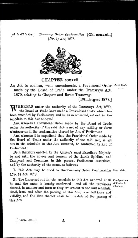 Tramway Order Confirmation (No. 3) Act 1878