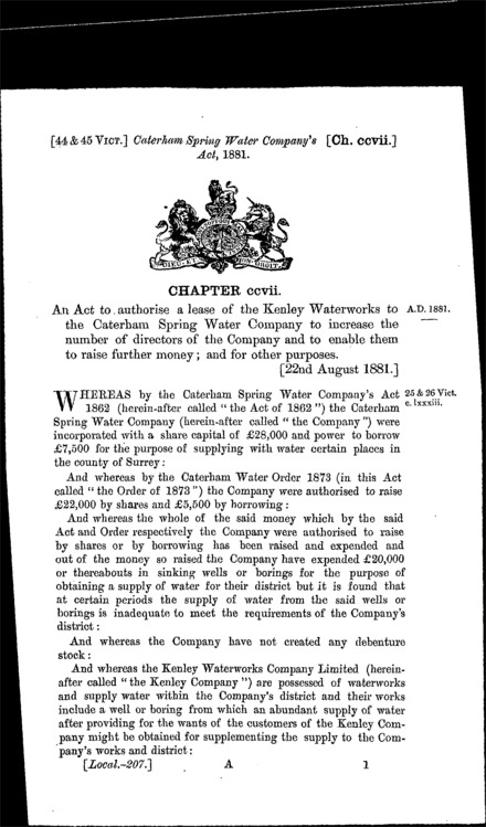 Caterham Spring Water Company's Act 1881