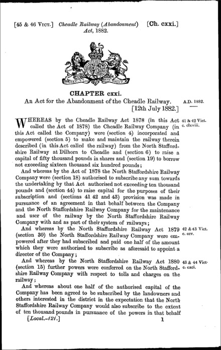 Cheadle Railway (Abandonment) Act 1882