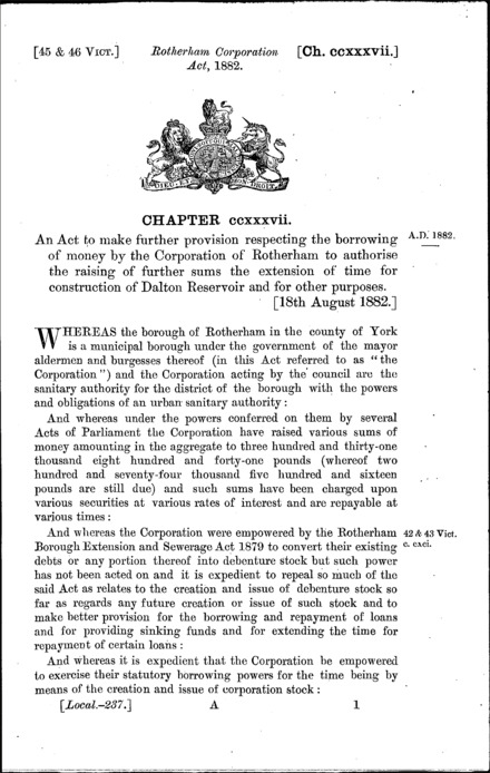 Rotherham Corporation Act 1882