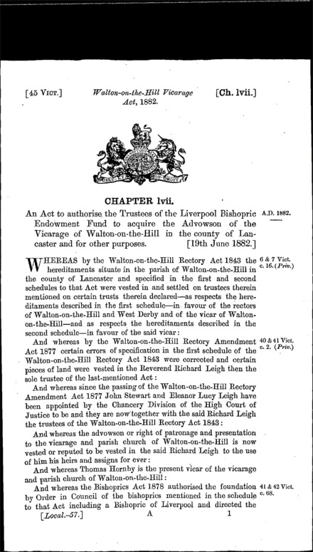 Walton-on-the-Hill Vicarage Act 1882